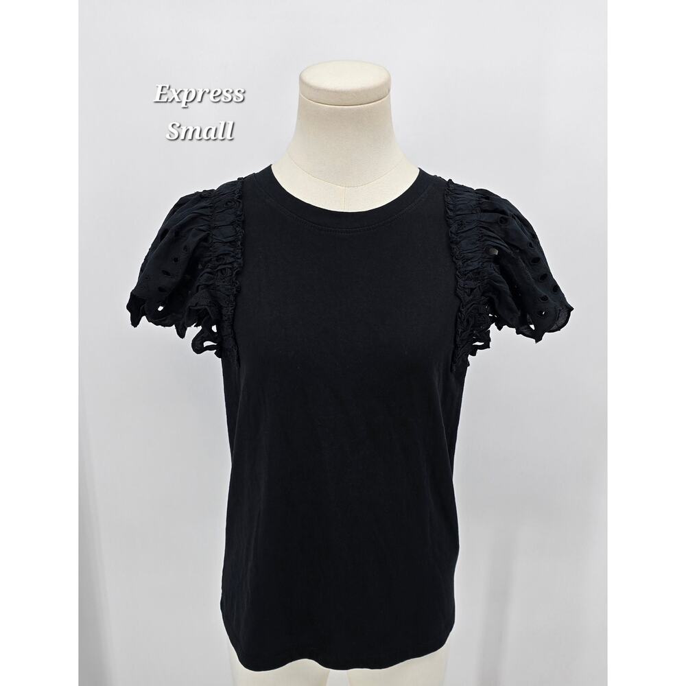 Express Black‎ Puff Sleeve Eyelet Top – Size Small – 100% Cotton